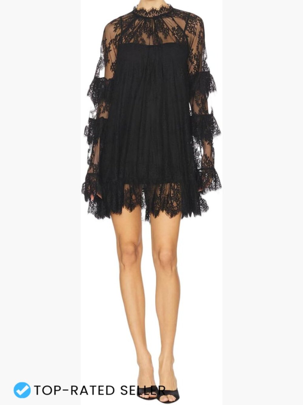 Lace Long Sleeve Mini Dress Sheer Cover Up Y2K Party Cocktail Date Night